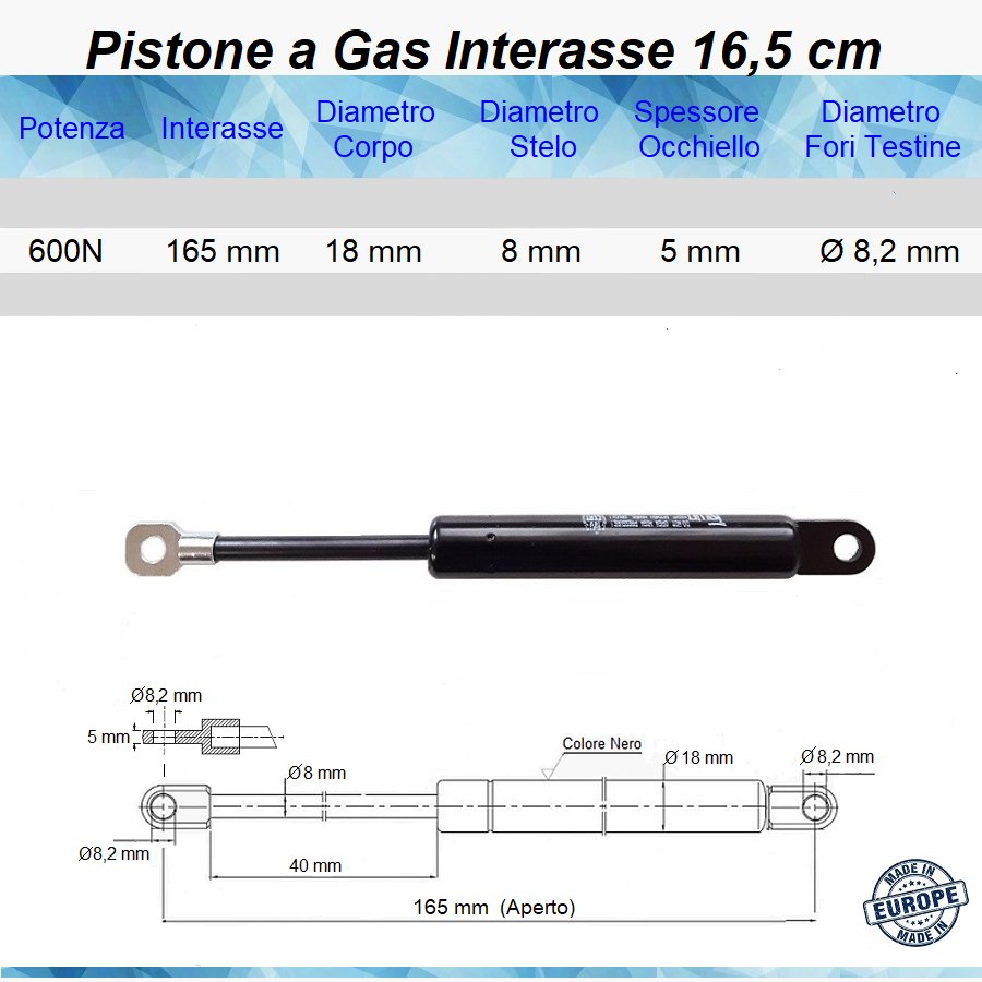 Pistone Molla a Gas 165