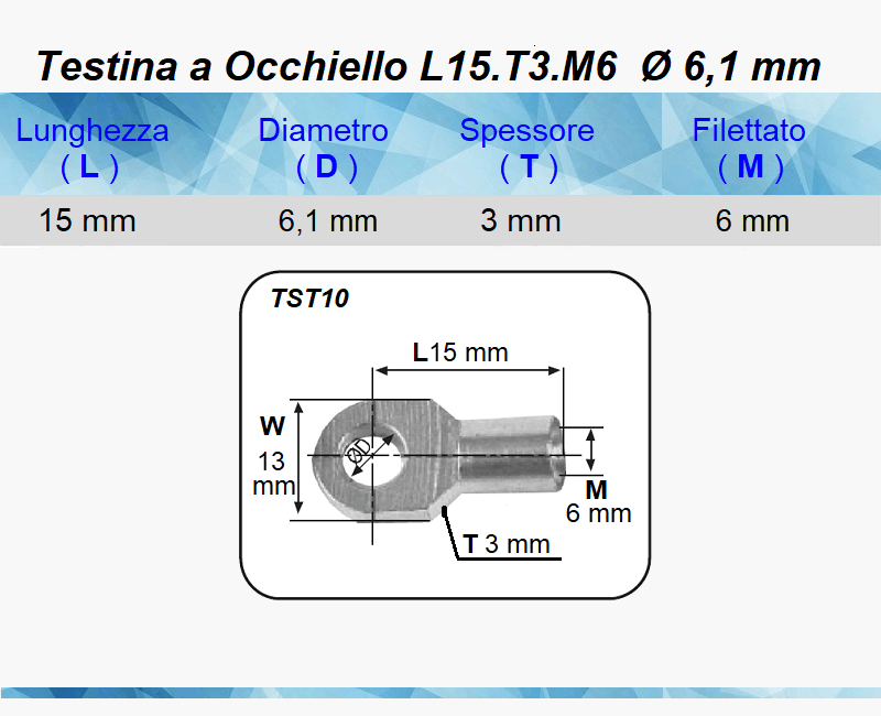 Testina a Occhiello Foro 6.1 mm per Pistone Molla a Gas