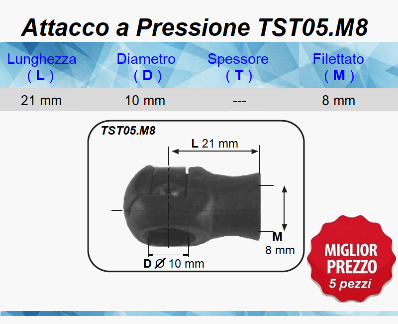 Testina a Pressione TST05.M8 - Attacco Rapido 5 pezzi - Spedizione Gratuita