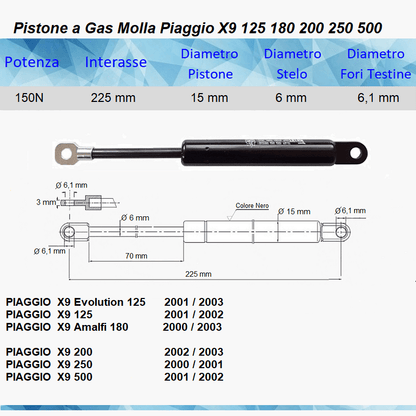 PISTONE A GAS MOLLA PER SELLA PIAGGIO X9 125 180 200 250 500